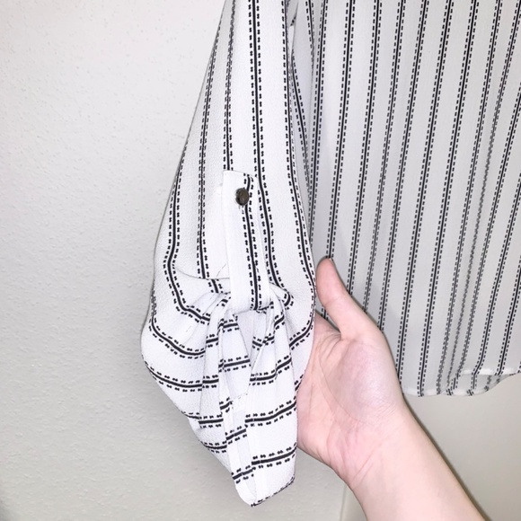 Women’s White & Black Striped Blouse Top - Size Small - Picture 2 of 4